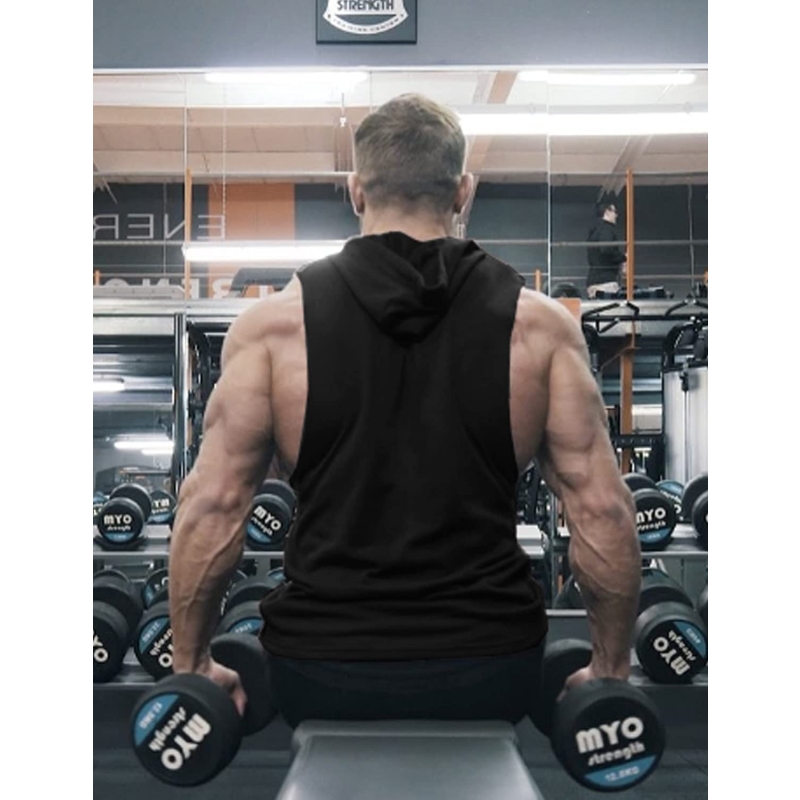 COOFANDY Men's 2 Pack Workout Hooded Tank Tops Bodybuilding Muscle Cut Off T Shirt Sleeveless Gym Hoodies - Image 4